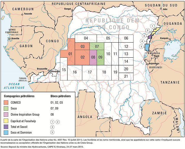 Carte des compagnies pétrolières en RDC